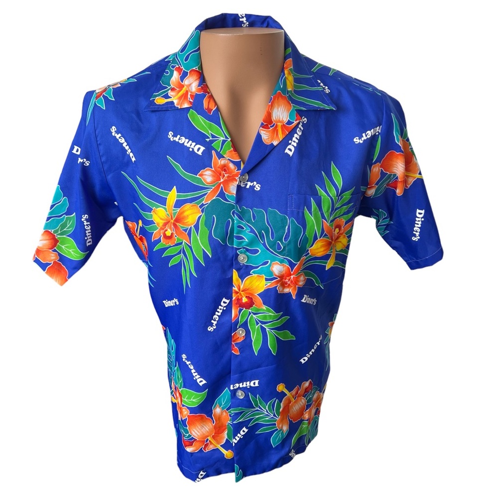 Vintage Hawaiian shirt Diners Restaurant 70’s polyester medium Novelty